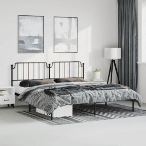 Bed Frame Black Powder-Coated Steel Double Bed Frame