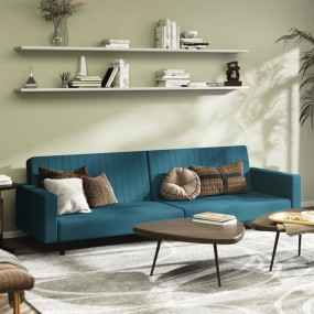 Sofa Bed Blue Velvet (100% polyester), wood, plastic St...