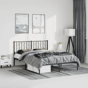 Bed Frame Black Powder-Coated Steel King Bed Frame Rect...