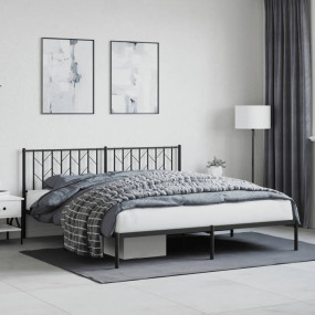 Bed Frame Black Powder-Coated Steel Super King Bed Fram...