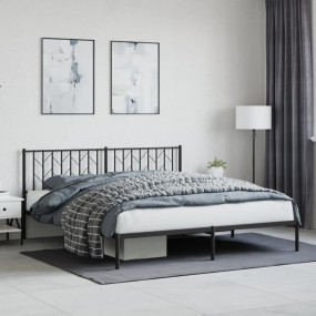 Bed Frame Black Powder-Coated Steel Double Bed Frame