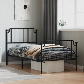 Bed Frame Black Powder-Coated Steel Twin Bed Frame Rect...