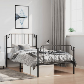 Bed Frame Black Powder-Coated Steel Twin Bed Frame Rect...