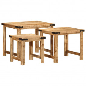 Nesting Side Table Natural Mango Wood Solid Rough Mango...