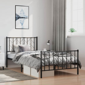 Bed Frame Black Powder-Coated Steel 39.4 x 78.7 in Stur...