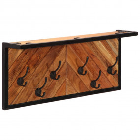 Wall Shelf Natural wood with black hooks