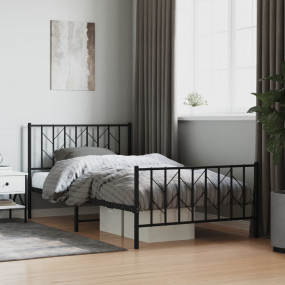 Bed Frame Black Powder-Coated Steel Single Bed Frame