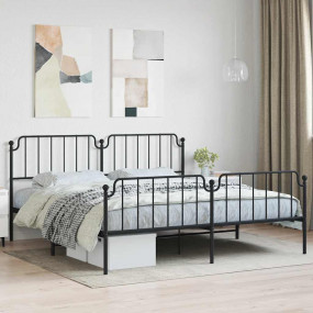 Bed Frame Black Powder-Coated Steel Full Bed Frame Rect...