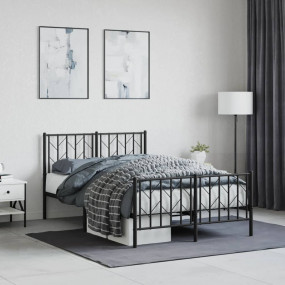 Bed Frame Black Powder-Coated Steel Double Bed Frame