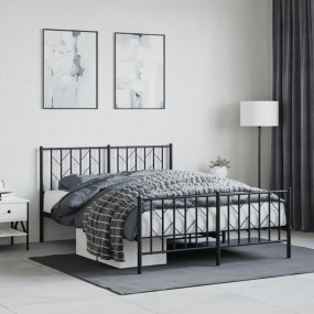 Bed Frame Black Steel 53.1x74.8 in Double Bed Frame Rec...