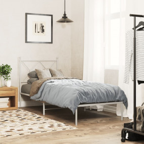Bed Frame White Powder-Coated Steel Twin Bed Frame Rect...