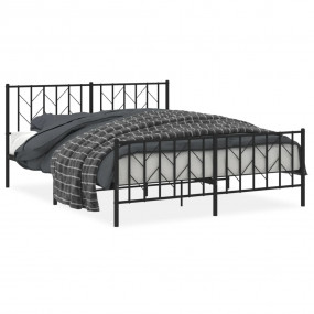 Bed Frame Black Powder-Coated Steel Full Bed Frame Rect...