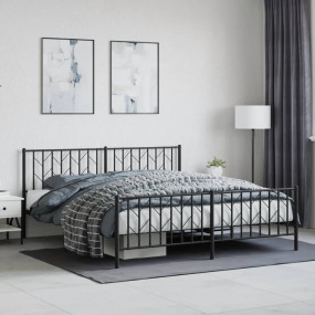 Bed Frame Black Powder-Coated Steel 72 x 84 in Bed Fram...