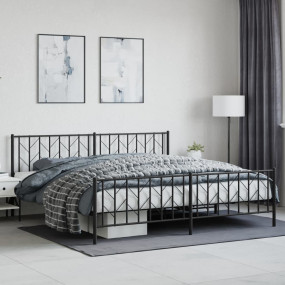 Bed Frame Black Powder-Coated Steel 78.7 x 78.7 in Bed ...