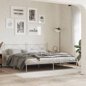Bed Frame White Powder-Coated Steel 79 x 79 in Bed Fram...