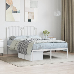 Bed Frame White Powder-Coated Steel Double Bed Frame