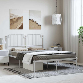 Bed Frame White Powder-Coated Steel Double Bed Frame