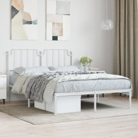 Bed Frame White Powder-coated steel Full Bed Frame Rect...