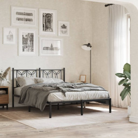 Bed Frame Black Steel Full Bed Frame Rectangular Modern