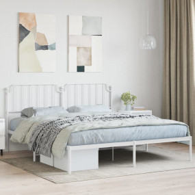 Bed Frame White Powder-Coated Steel Queen Modern Bed Fr...