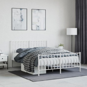 Bed Frame White Steel Full Bed Frame Rectangular Tradit...