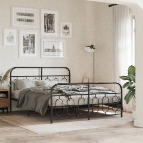 Bed Frame Black Steel 53.1x74.8 in Classic/Traditional