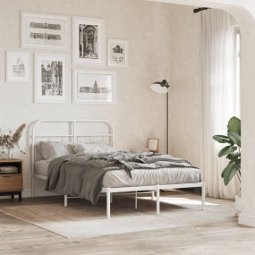 Bed Frame White Steel Double Bed Frame Rectangular Mode...