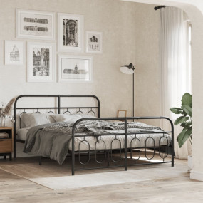 Bed Frame Black Steel Double Bed Frame Rectangular Mode...
