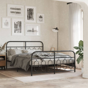 Bed Frame Black Steel Full Bed Frame Rectangular Modern