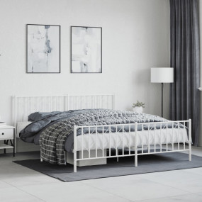 Bed Frame White Steel Super King Rectangular Traditiona...