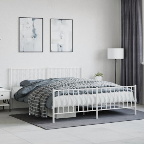 Bed Frame White Steel Double Rectangular Traditional