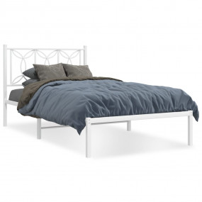 Bed Frame White Steel Twin Durable Rectangular Modern