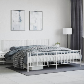 Bed Frame White Steel Full Bed Frame Rectangular Modern