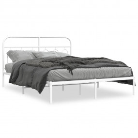 Bed Frame White Steel Double Bed Frame Rectangular Mode...
