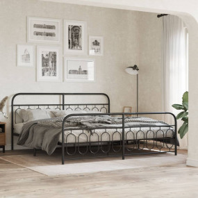 Bed Frame Black Steel 78.7x78.7 in Bed Frame Rectangula...