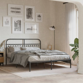Bed Frame Black Steel 63x79 in Bed Frame Rectangular