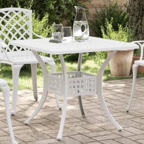 Garden Table White Cast Aluminum 31.5 in x 31.5 in Dura...