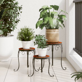 Plant Stand Set of 3 Terracotta and White Coated iron, ...