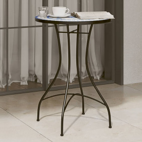 Mosaic Bistro Table Blue and White Ceramic, Powder-coat...