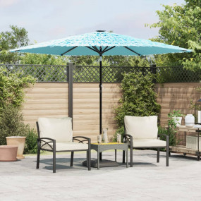 Garden Parasol Blue Polyester, Powder-Coated Steel Larg...