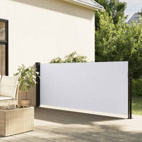Retractable Side Awning White Steel 55.1 x 196.9 in Ret...