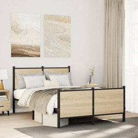 Bed Frame Sonoma Oak Steel, engineered wood Small Doubl...