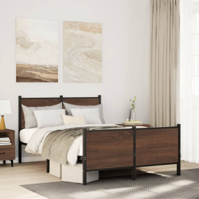 Bed Frame Brown oak Steel, engineered wood Double Bed F...