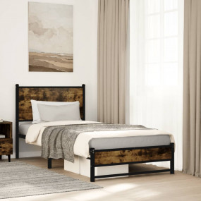 Bed Frame Smoked oak Steel, engineered wood Twin Bed Fr...