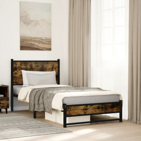 Bed Frame Smoked Oak Steel, Engineered Wood Single Bed ...