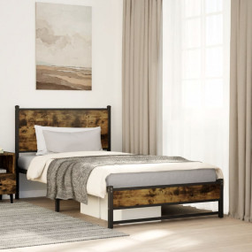 Bed Frame Smoked Oak Steel Single Bed Frame Rectangular