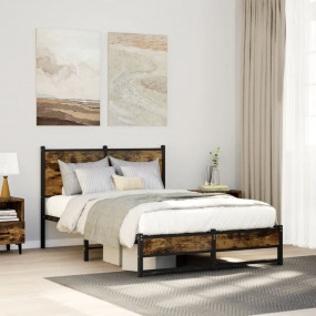 Bed Frame Smoked Oak Steel and Engineered Wood Small Do...