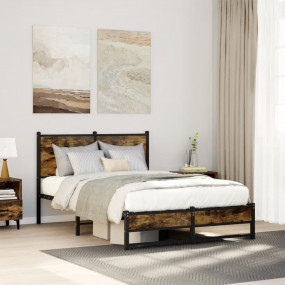 Bed Frame Smoked oak Steel, engineered wood Double Bed ...