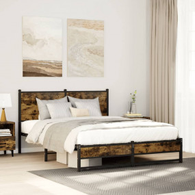 Bed Frame Smoked Oak Steel King Bed Frame Rectangular M...