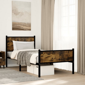 Bed Frame Smoked Oak Steel, Engineered Wood 31.5 x 79 i...